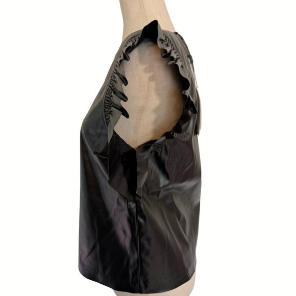 NWT English Factory Faux Leather Top with Statement Sleeves Ruffles Size S - Picture 4 of 9